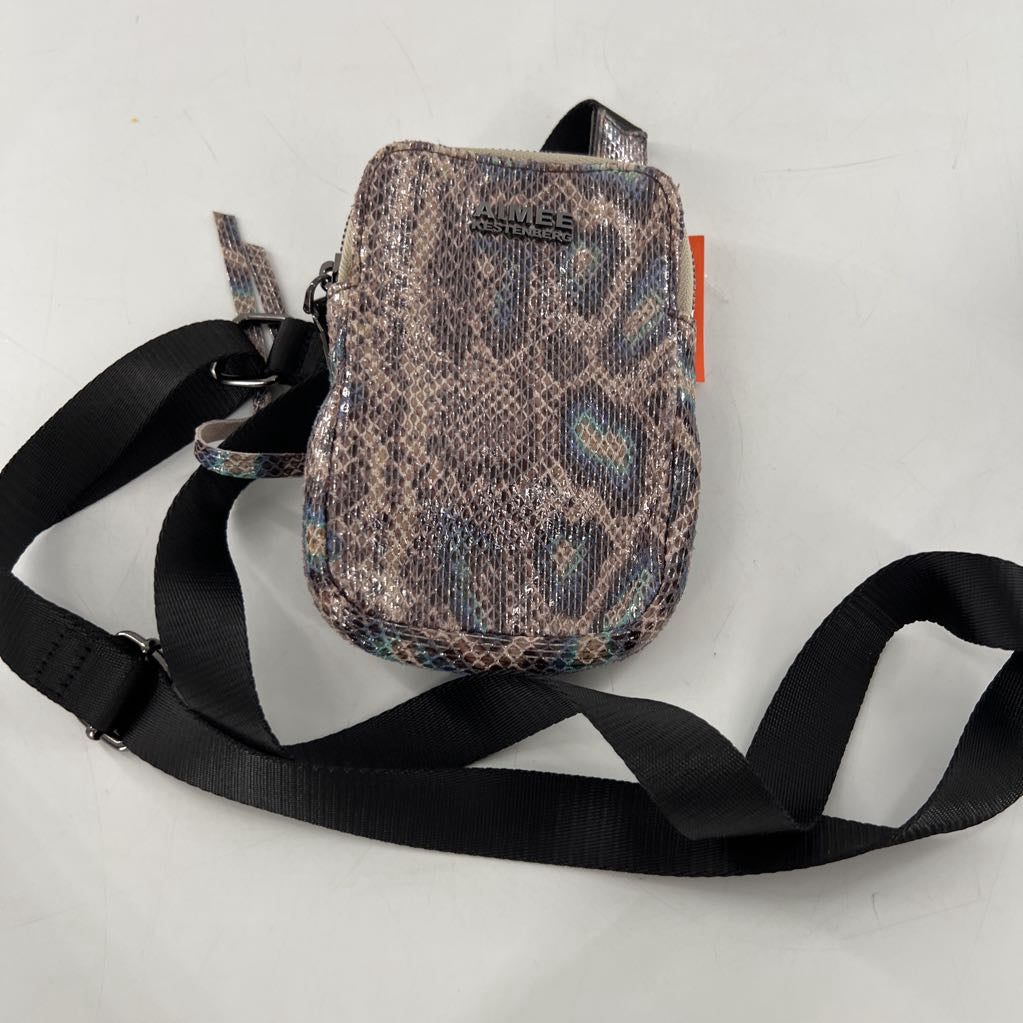 snakeskin embossed iridescent phone crossbody
