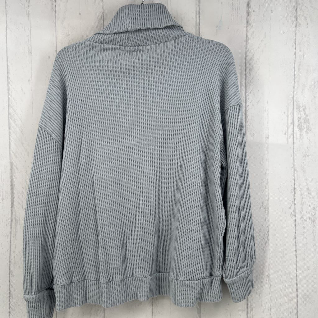 S waffle knit cowl neck l/s top