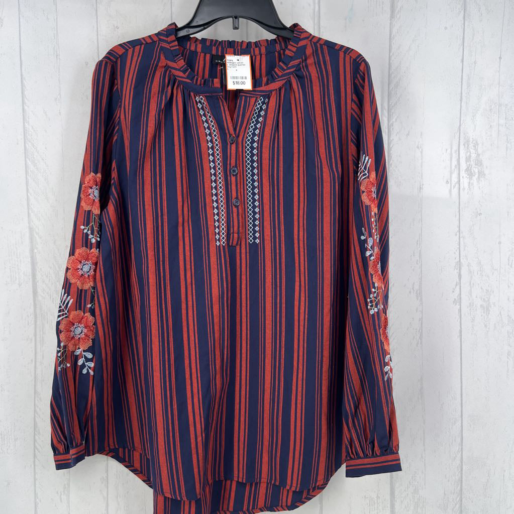 L striped quarter button down l/s top