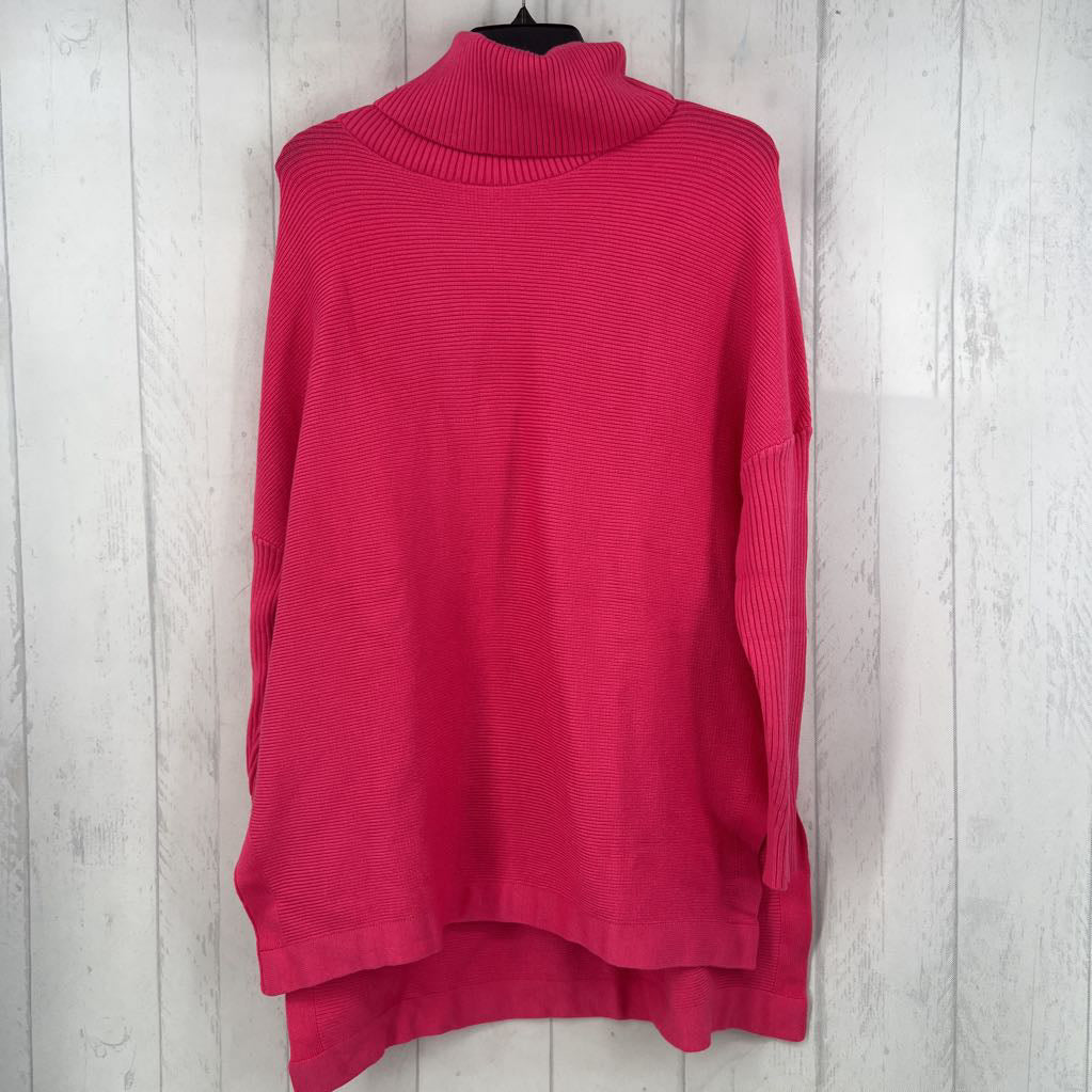 L rib knit cowl neck sweater