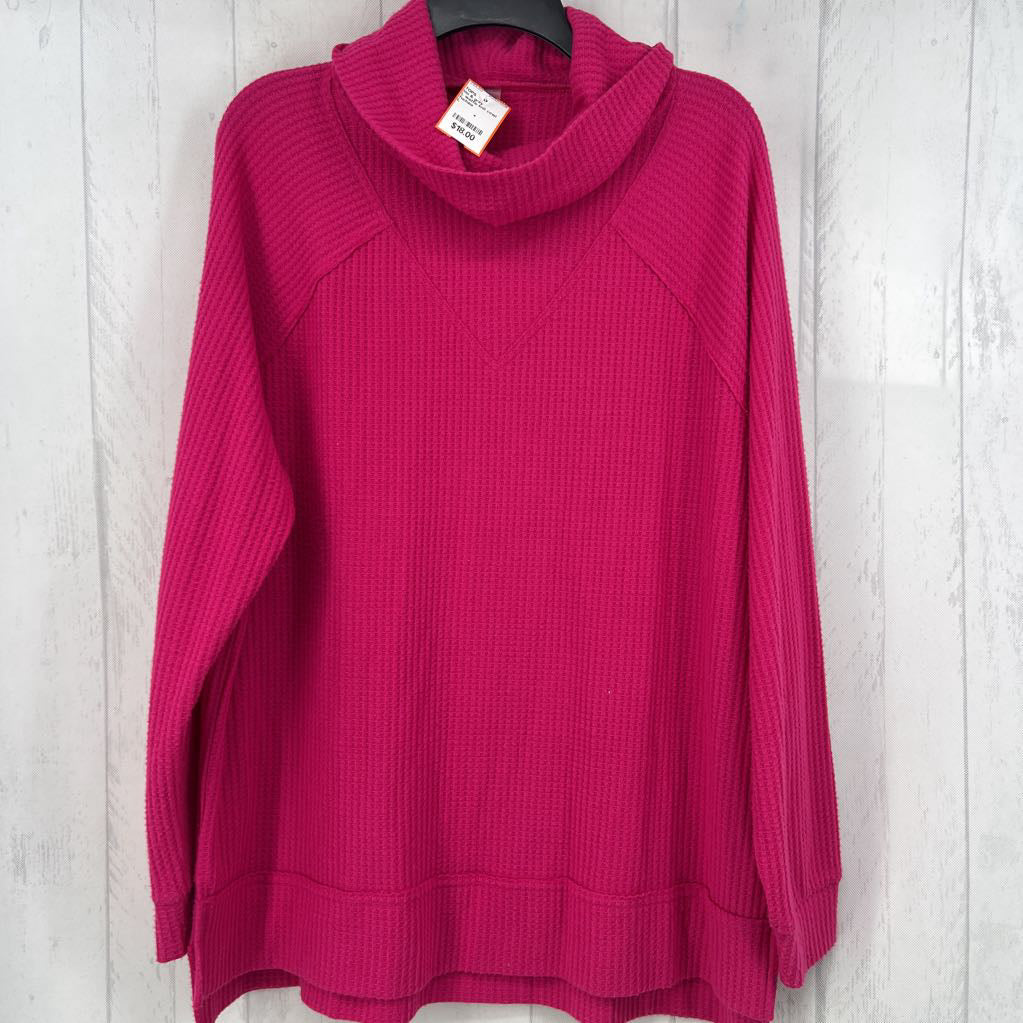 L waffle knit cowl neck l/s top