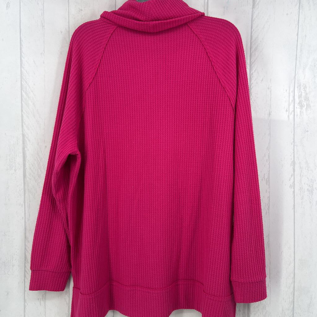 L waffle knit cowl neck l/s top