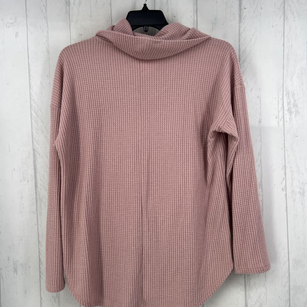 L waffle knit cowl neck l/s top