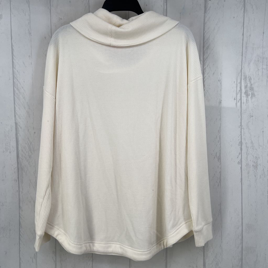L waffle knit cowl neck l/s top
