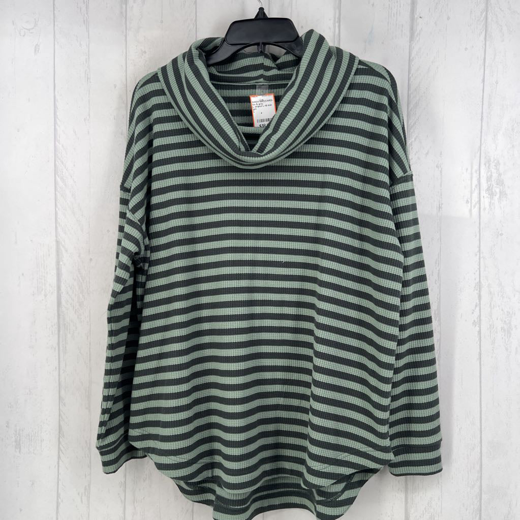 L striped L rib knit open front cardiwaffle knit cowl neck l/s top