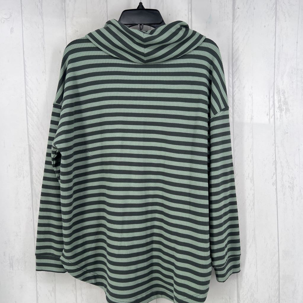 L striped L rib knit open front cardiwaffle knit cowl neck l/s top