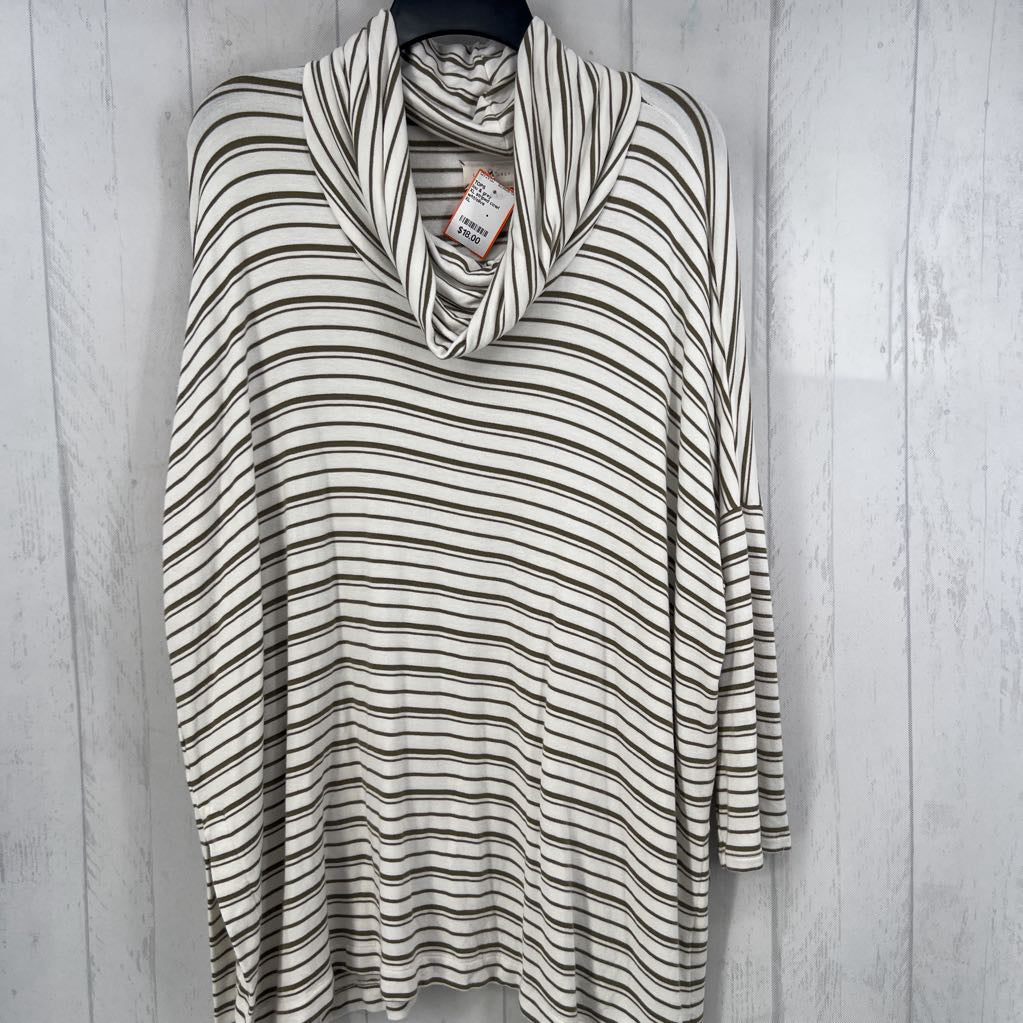 XL striped cowl neck l/s top