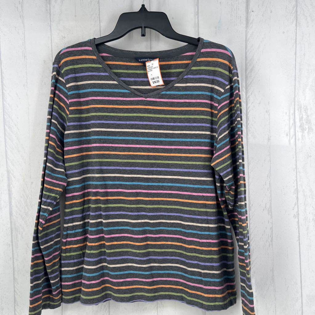 L striped v-neck l/s tee