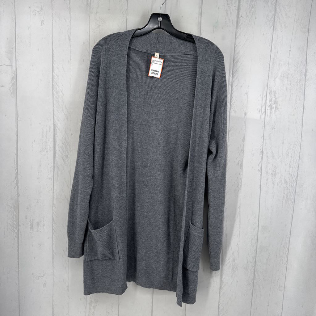 L ribbed open front cardi