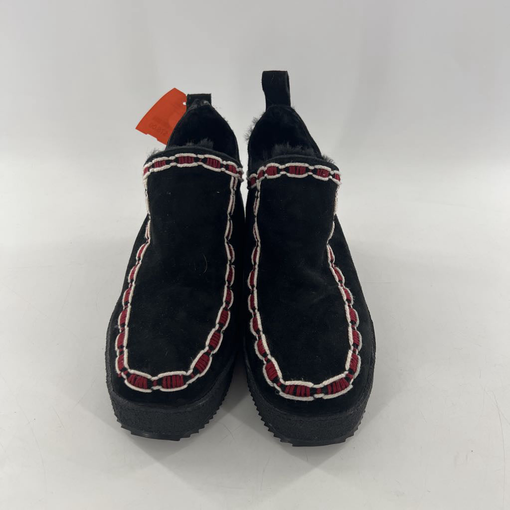9 suede crochet accent shearling bootie