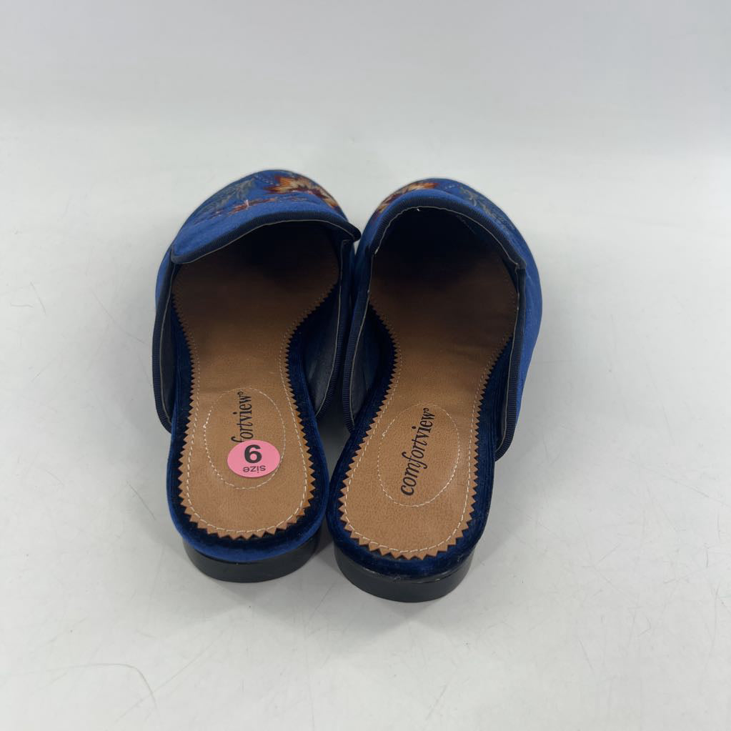 9 velvet flo embroidered mule slip-on