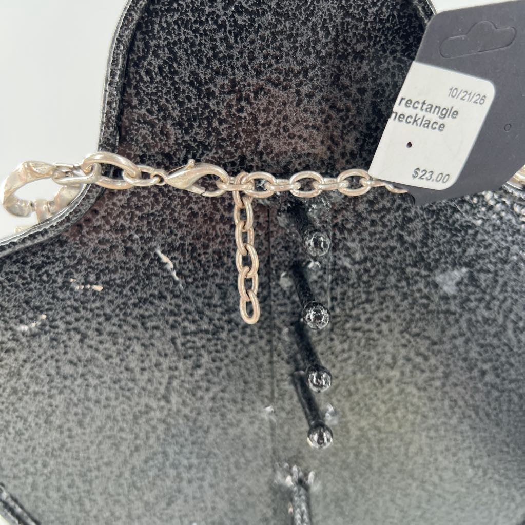 10" silver rectangle cz stone necklace
