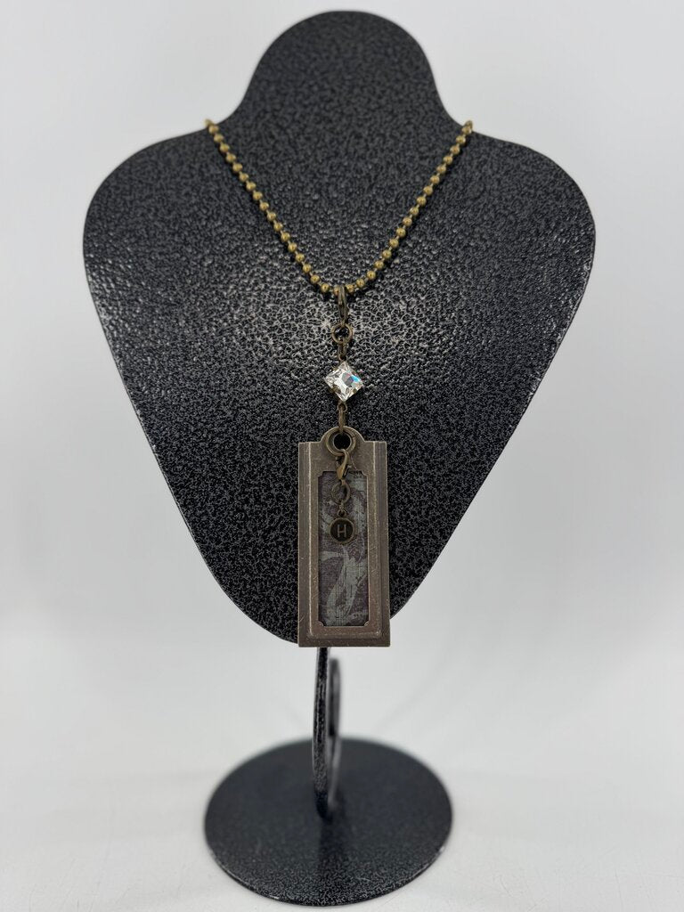15" vintage style brass necklace w/ tarot style card pendant