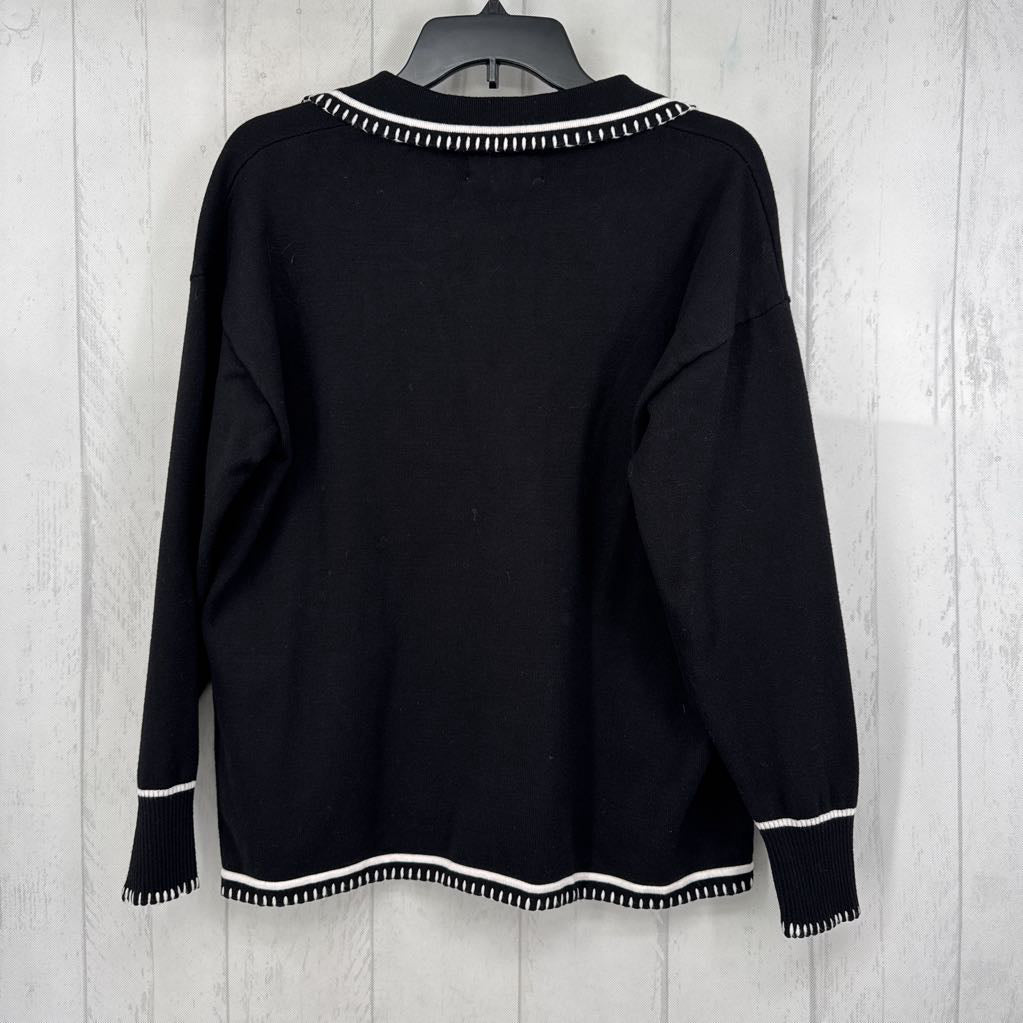 M stitched accent split neck sweater