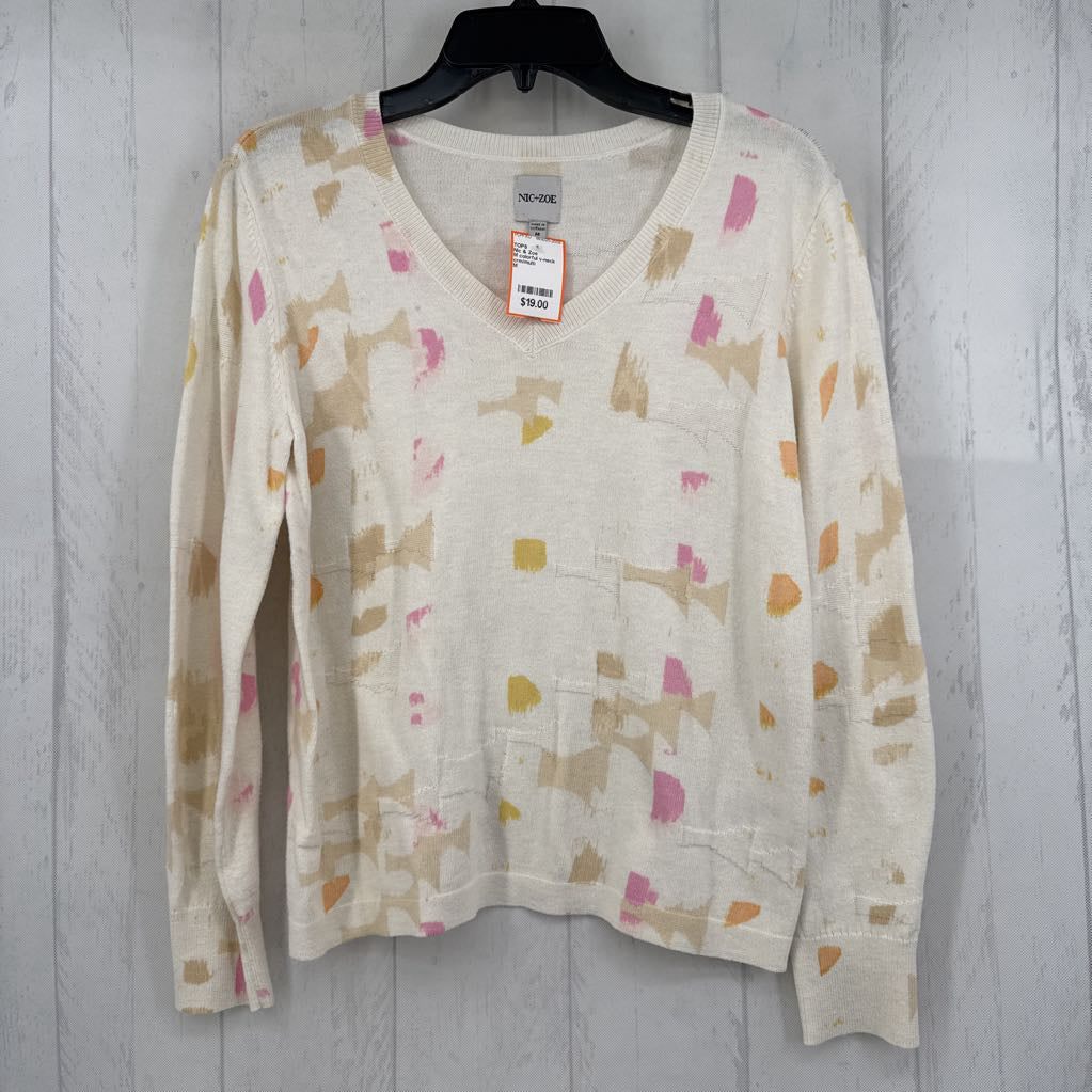 M colorful v-neck knit l/s top