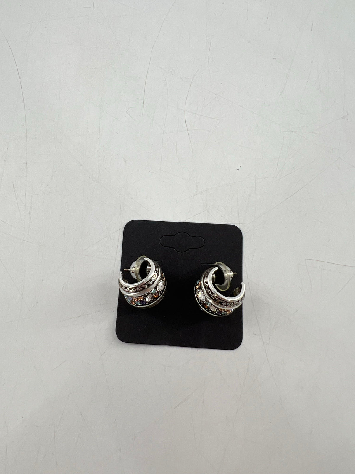 silver crystal half hoop earrings