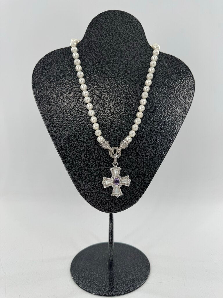 10" .925 pearl necklace w/ cross pendant