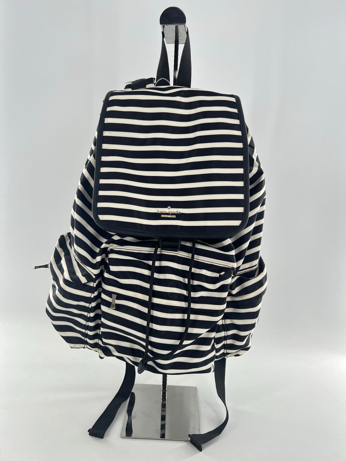 striped nylon front flap backpack
