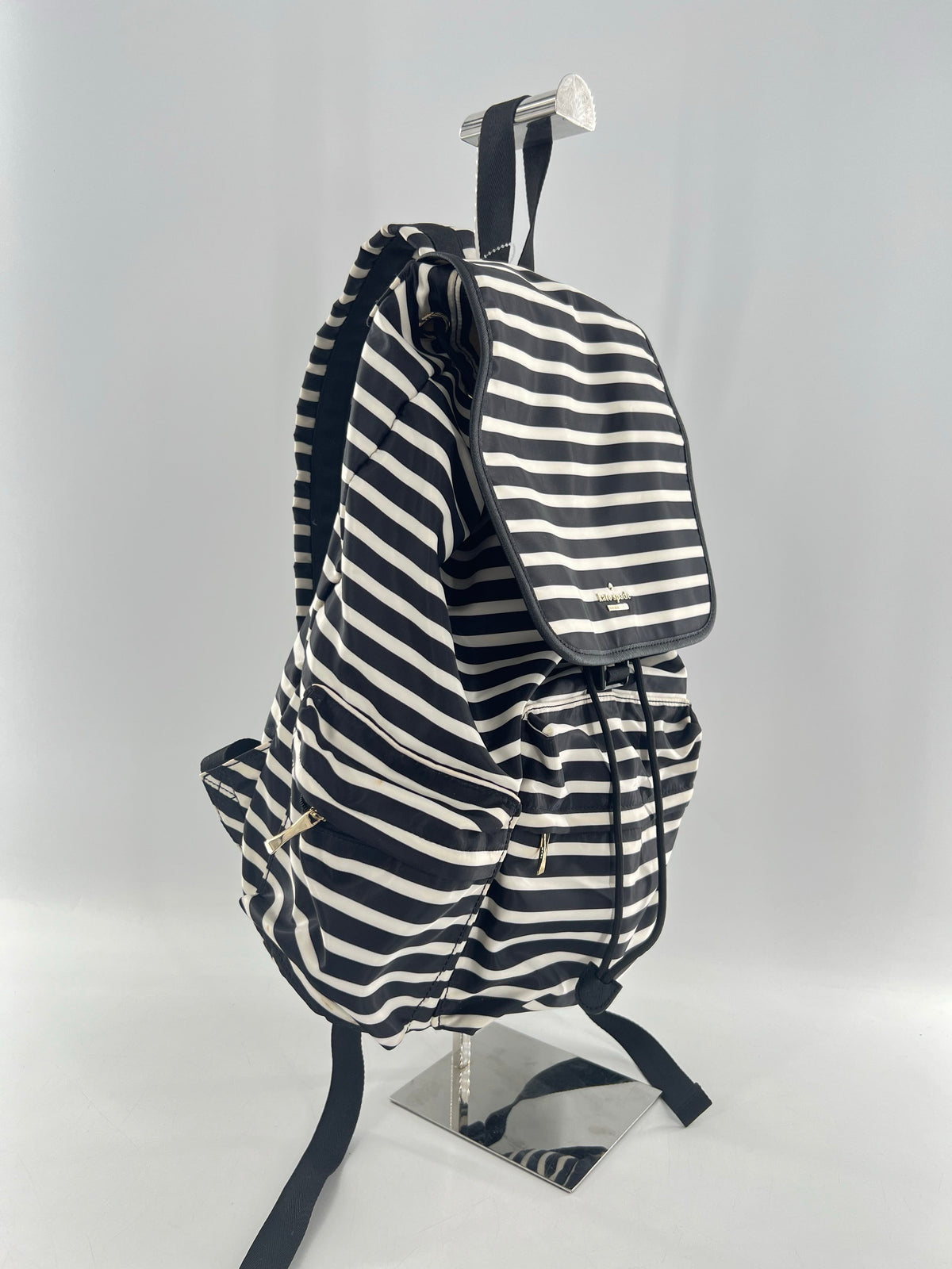 striped nylon front flap backpack
