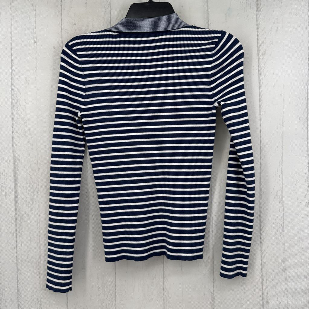 XS ribbed striped 1/2 button down l/s top