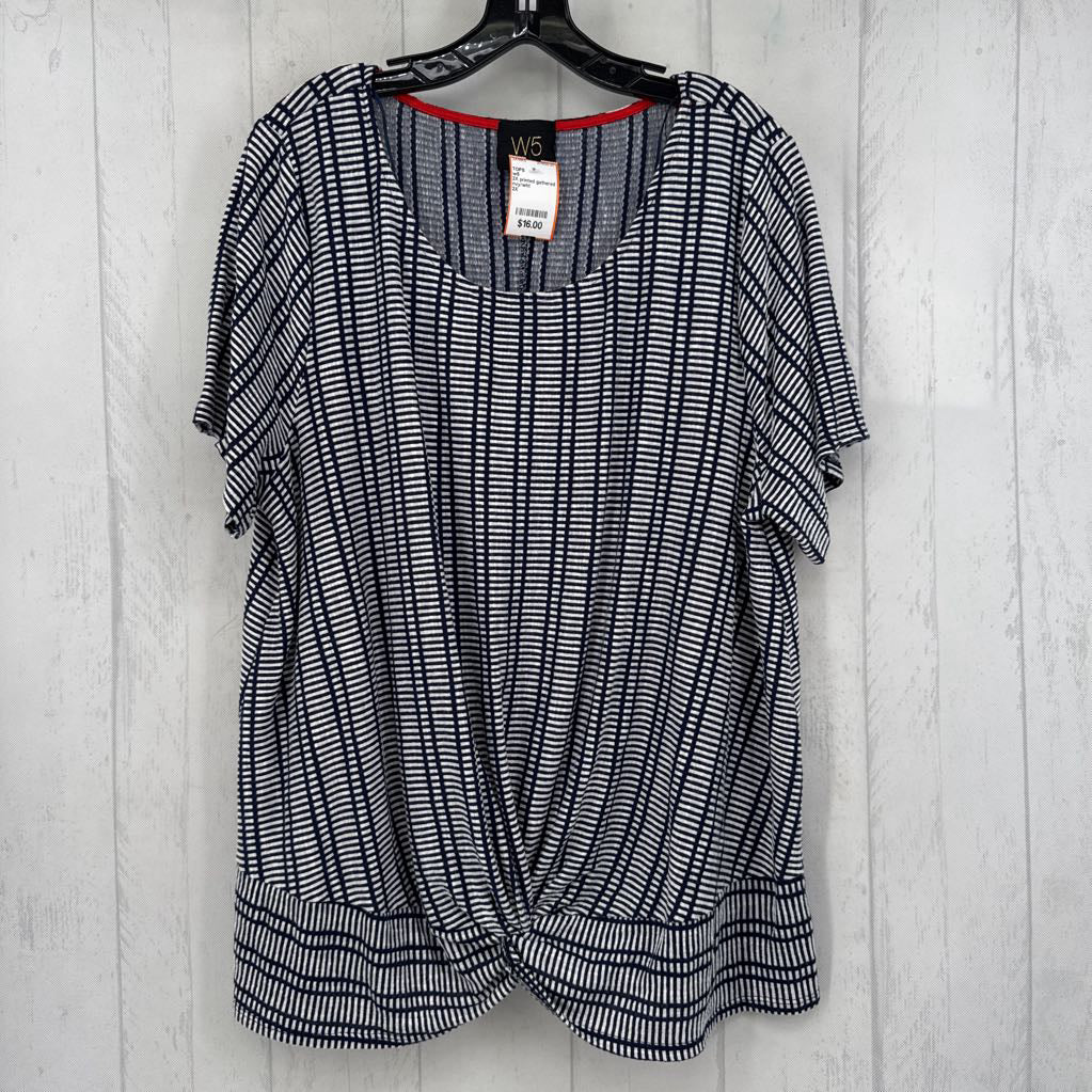 2X printed gathered hem s/s top