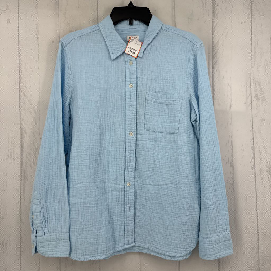 L gauze button down l/s top