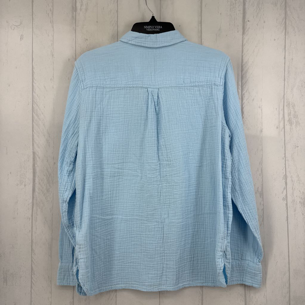 L gauze button down l/s top