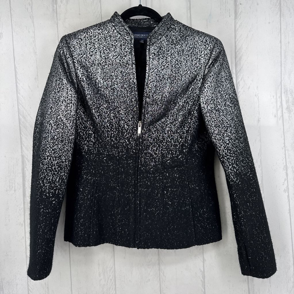 10p metallic textured zip front blazer