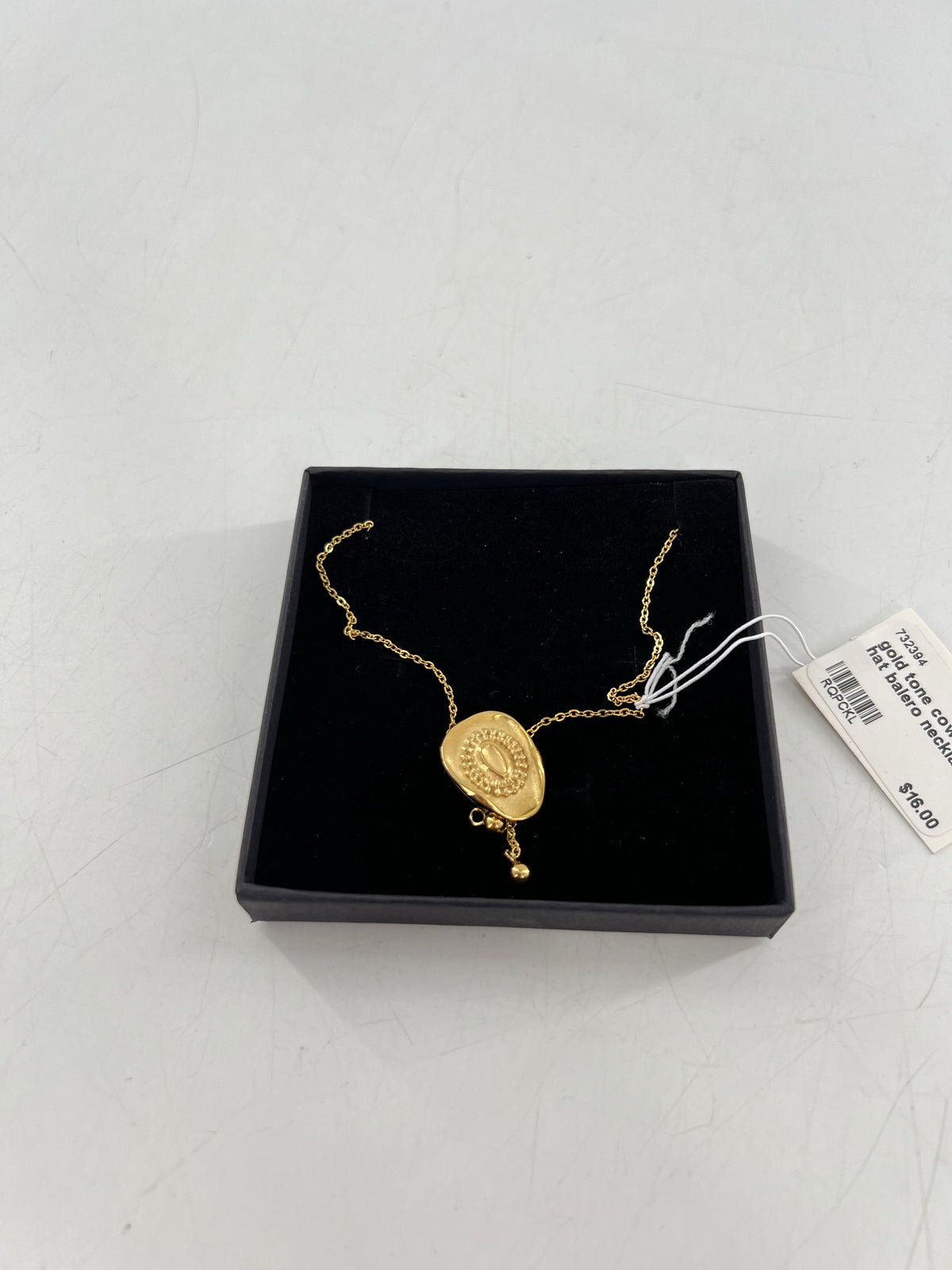 gold tone cowboy hat balero necklace