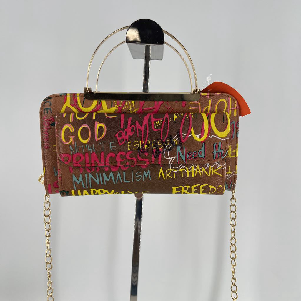 vegan leather graffiti print crossbody