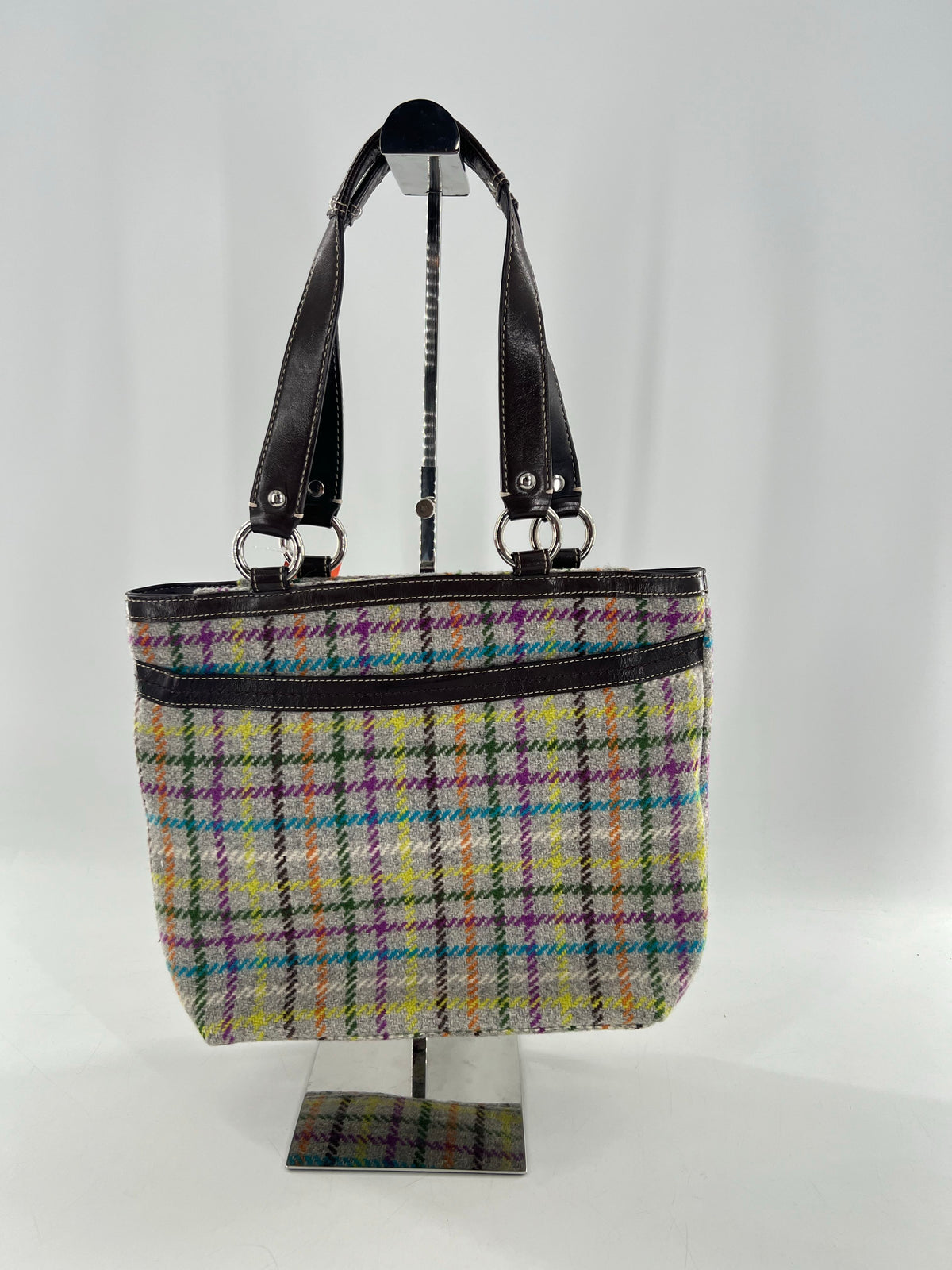 Vintage tattersall plaid wool tweed shoulder bag