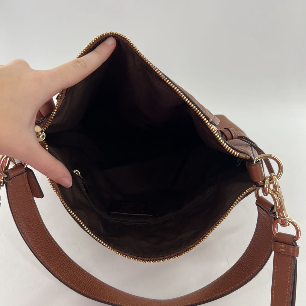 pebbled hobo shoulder bag w/ front zip pockets