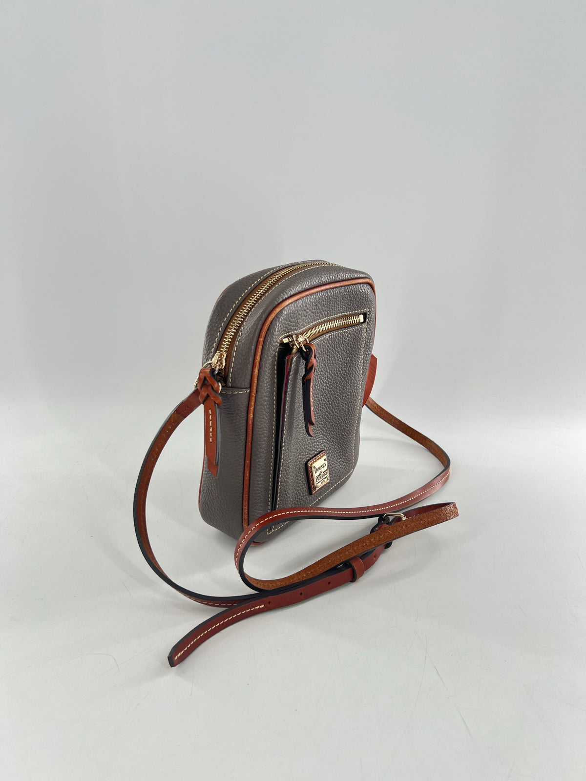 pebbled crossbody zip front pocket