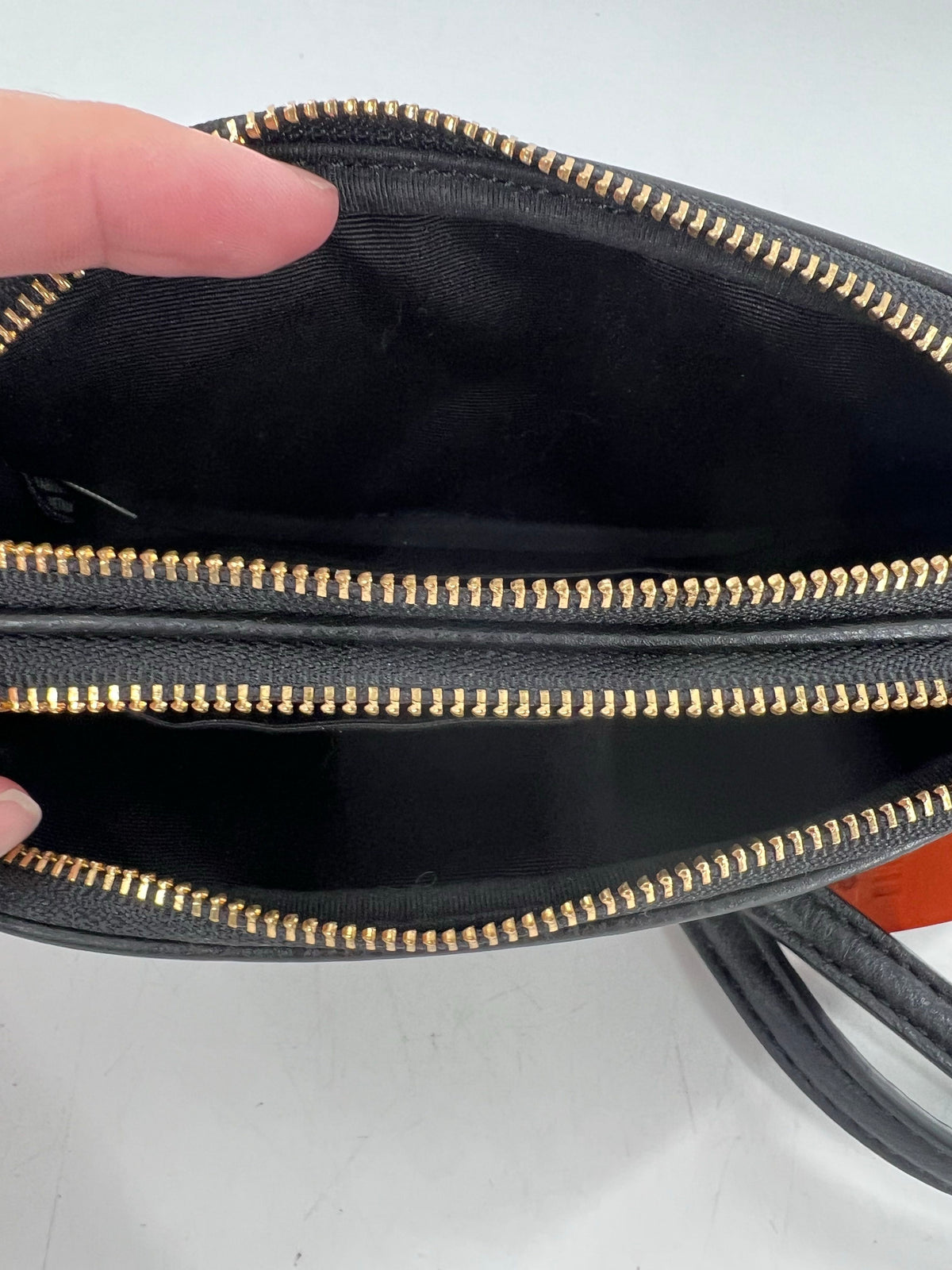 pebbled double zip crossbody pouch