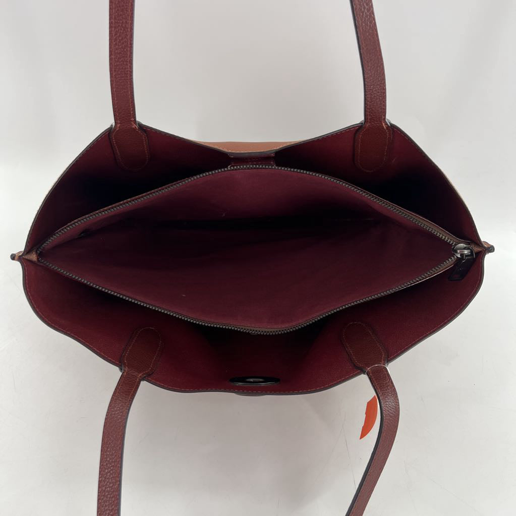turnlock polished pebbled leather tote