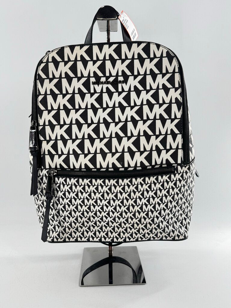 leather graphic logo backpack