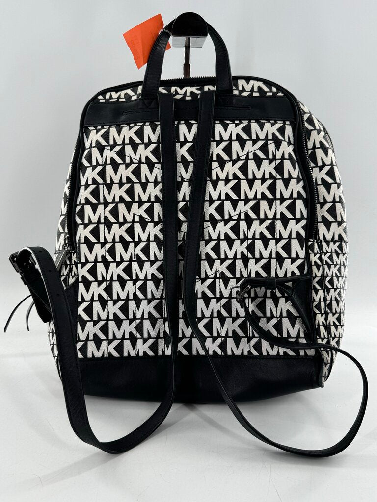 leather graphic logo backpack
