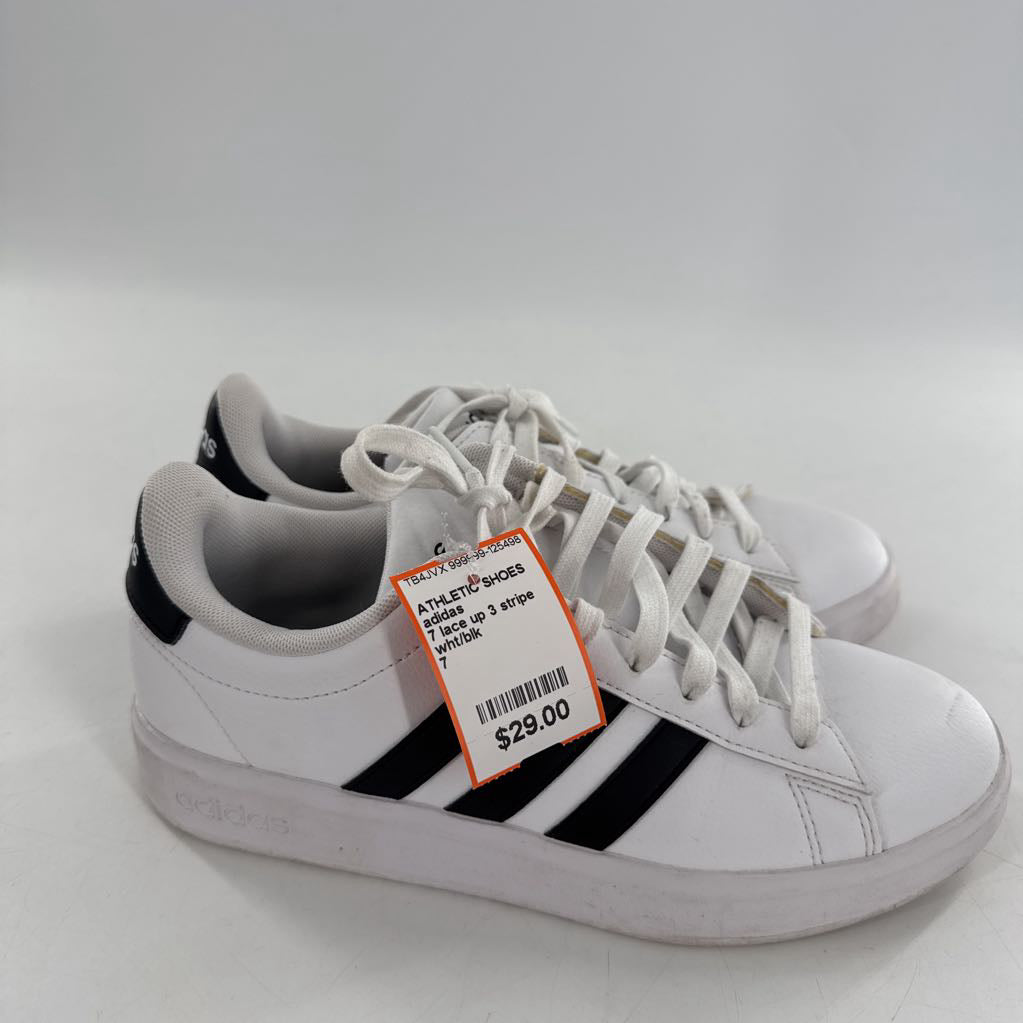 7 lace up 3 stripe sneakers