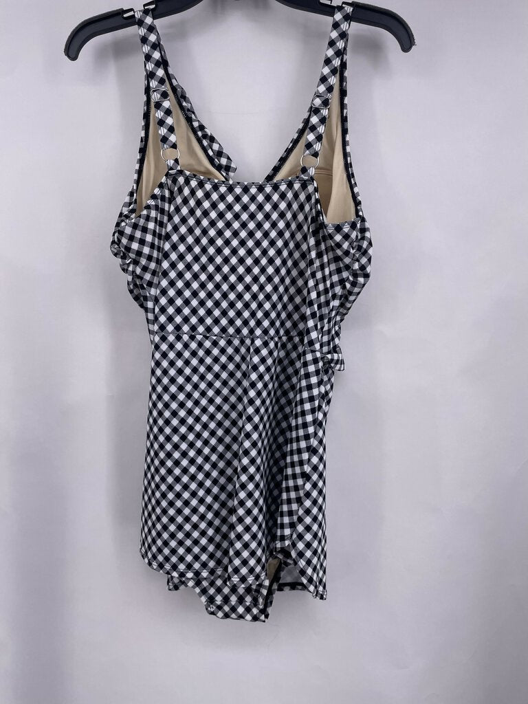 Sz 14 Isaac 1pc blk/gingham swimsuit