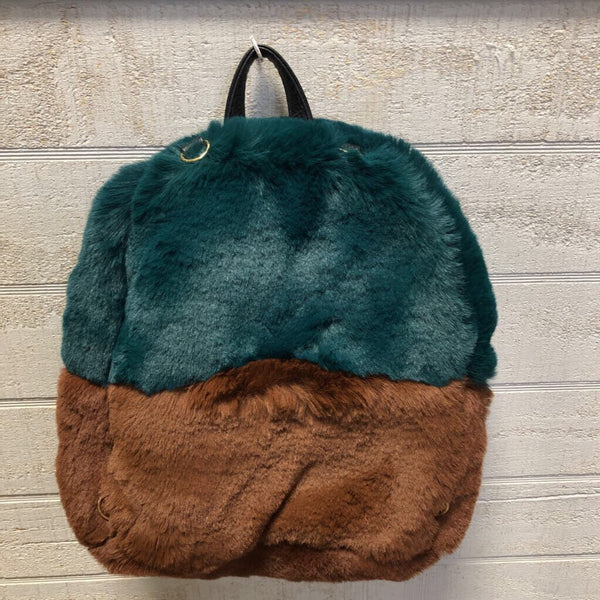 teal/brown two tone faux fur backpack
