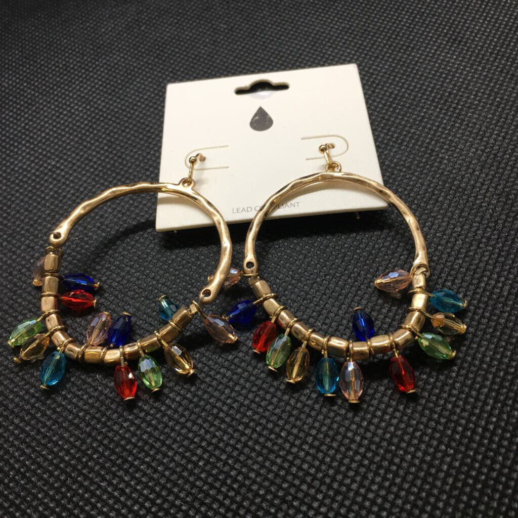 Nine West Gold Tone Multicolor Bead Threader Earrings