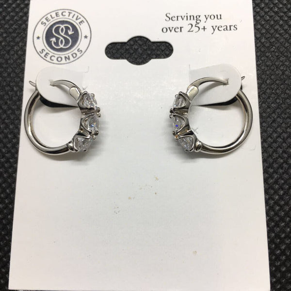 .925 hoop earrings with white crystal stones