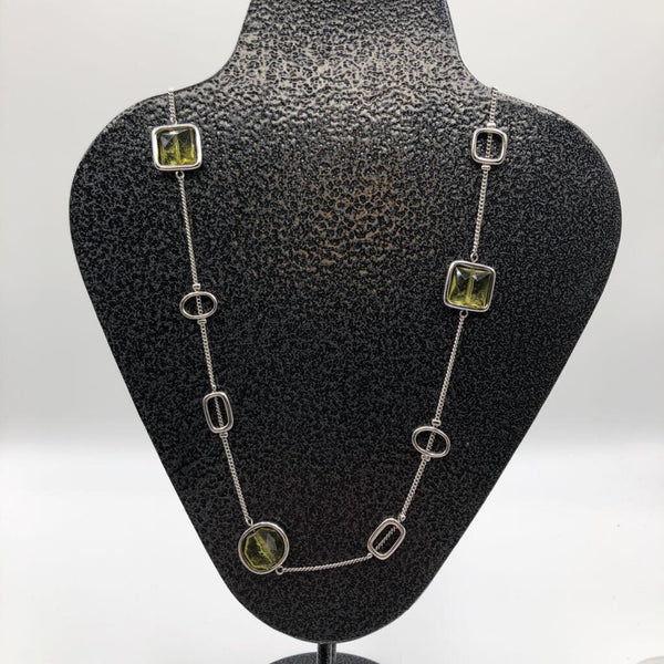 Lia Sophia Silvertone necklace with green beads