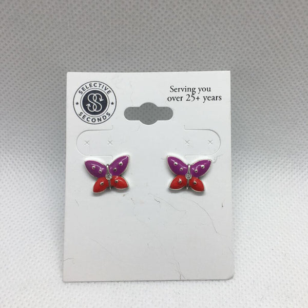 Purple & Red Enamel Butterfly Earrings