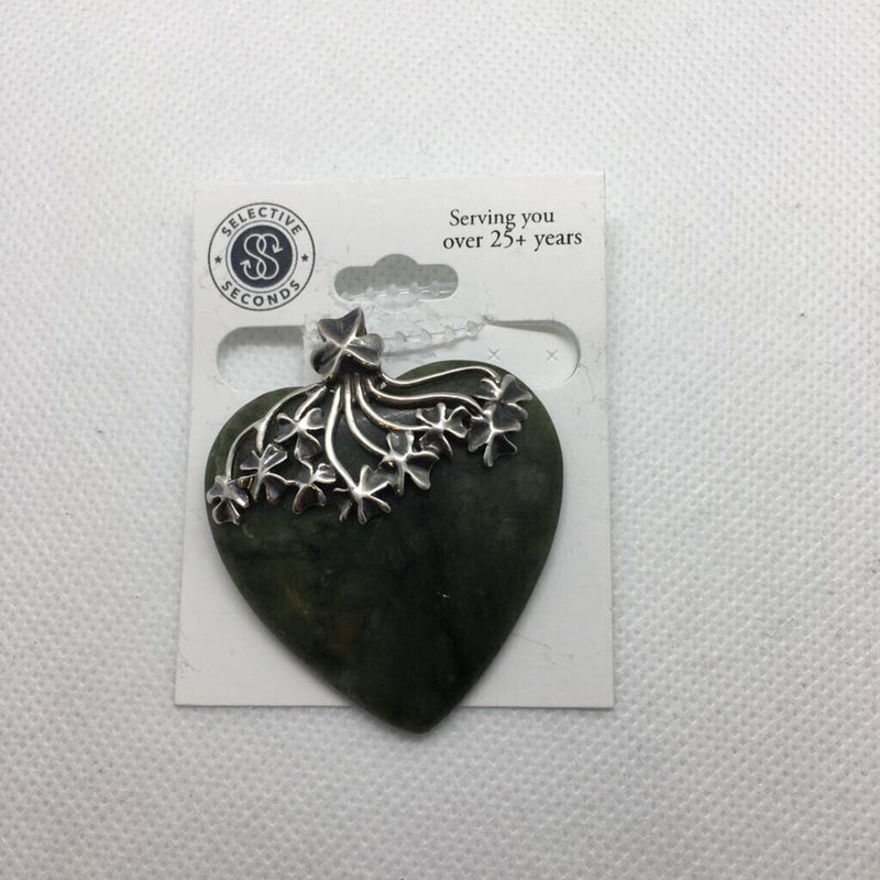 .925 Jade Heart w/silver shamrock detail