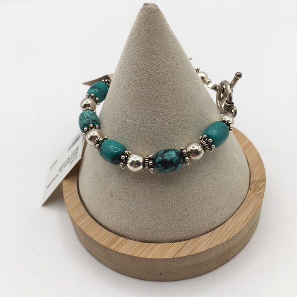 Silvertone & Turquoise Bead Bracelet
