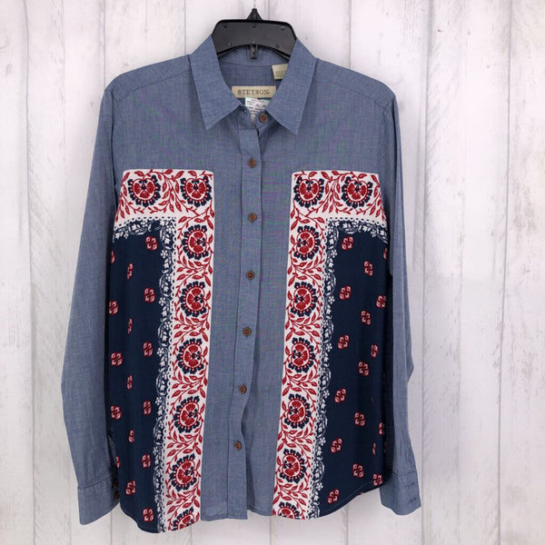 S l/s chambray printed button down